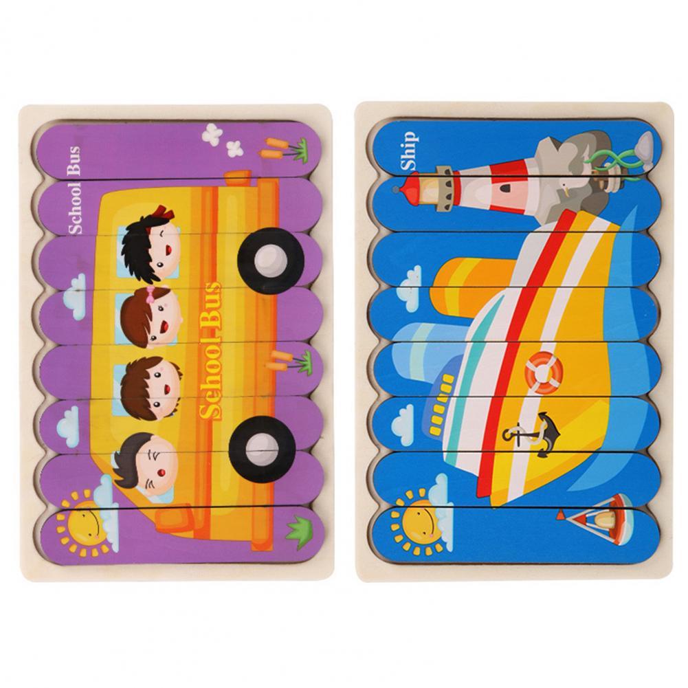 Kids Wooden Peg Puzzle Double-Sided Natural Wood