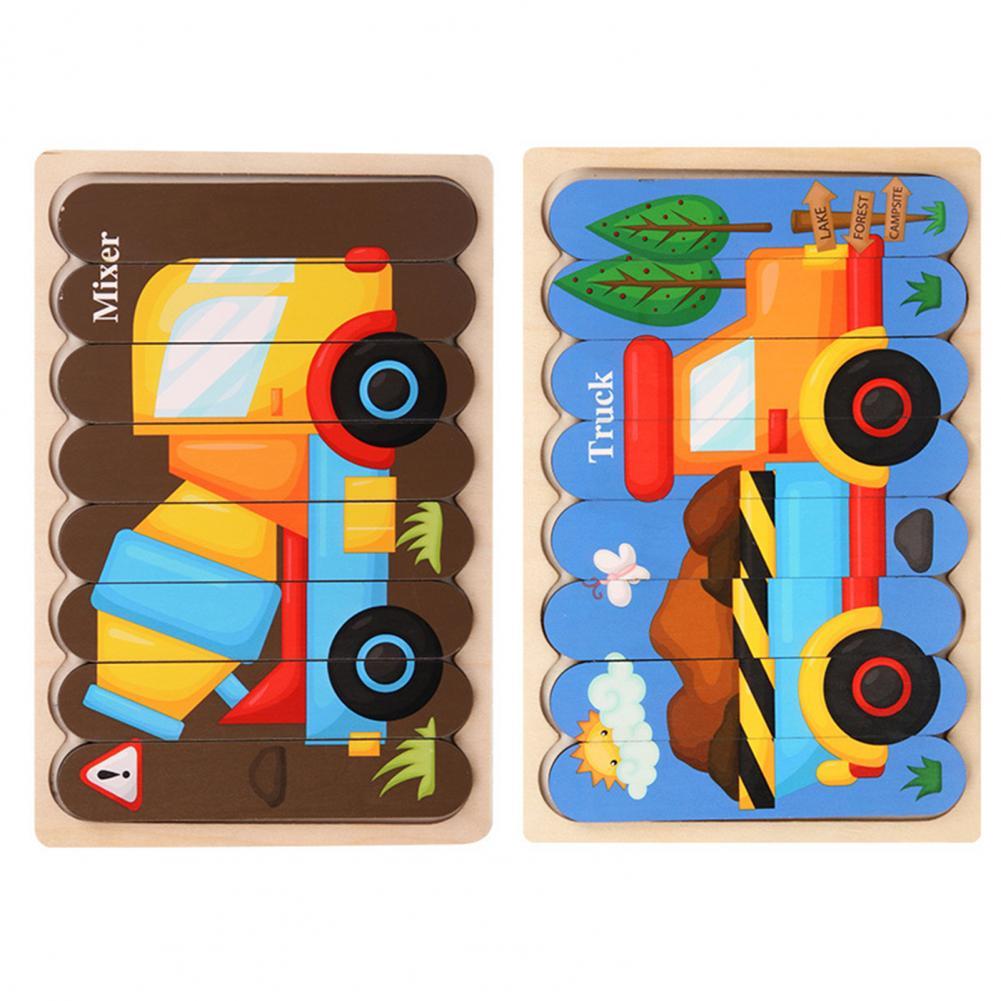 Kids Wooden Peg Puzzle Double-Sided Natural Wood