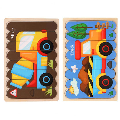Kids Wooden Peg Puzzle Double-Sided Natural Wood