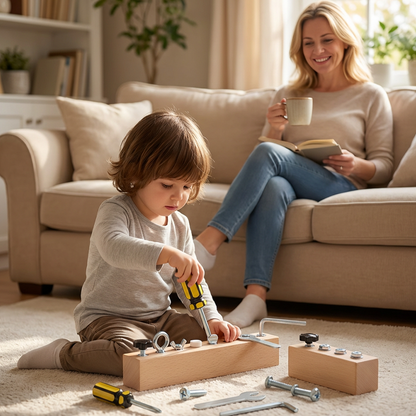 Kids Wooden Screw Board 8 Fastener Types Includes Tools