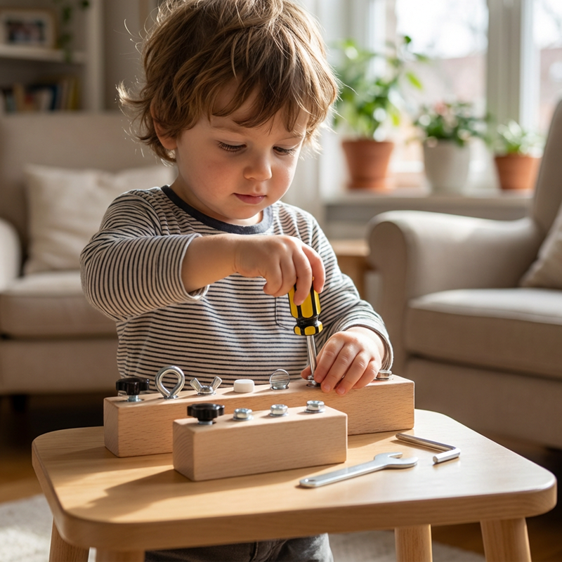 Kids Wooden Screw Board 8 Fastener Types Includes Tools