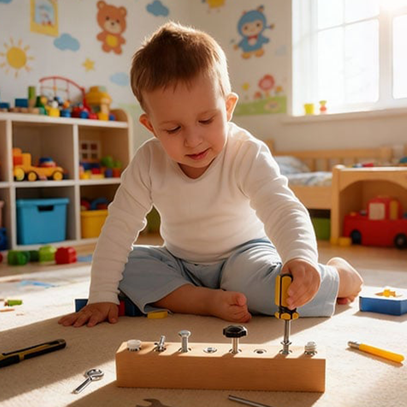 Kids Wooden Screw Board 8 Fastener Types Includes Tools