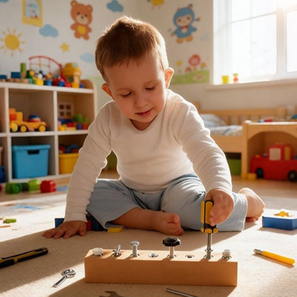 Kids Wooden Screw Board 8 Fastener Types Includes Tools