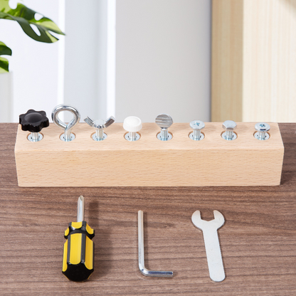 Kids Wooden Screw Board 8 Fastener Types Includes Tools