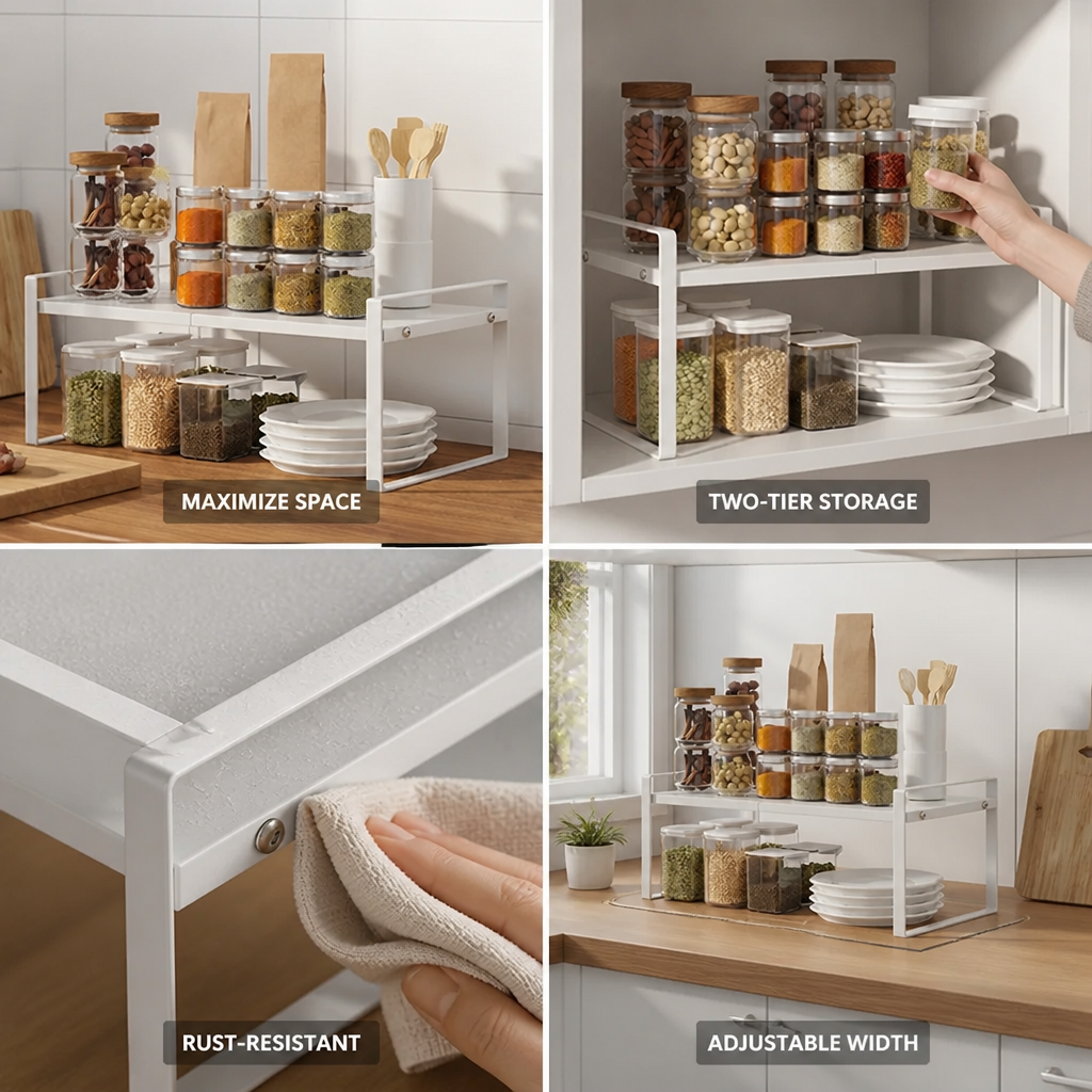 Kitchen Organizer Two-Tier Adjustable Powder-Coated Steel