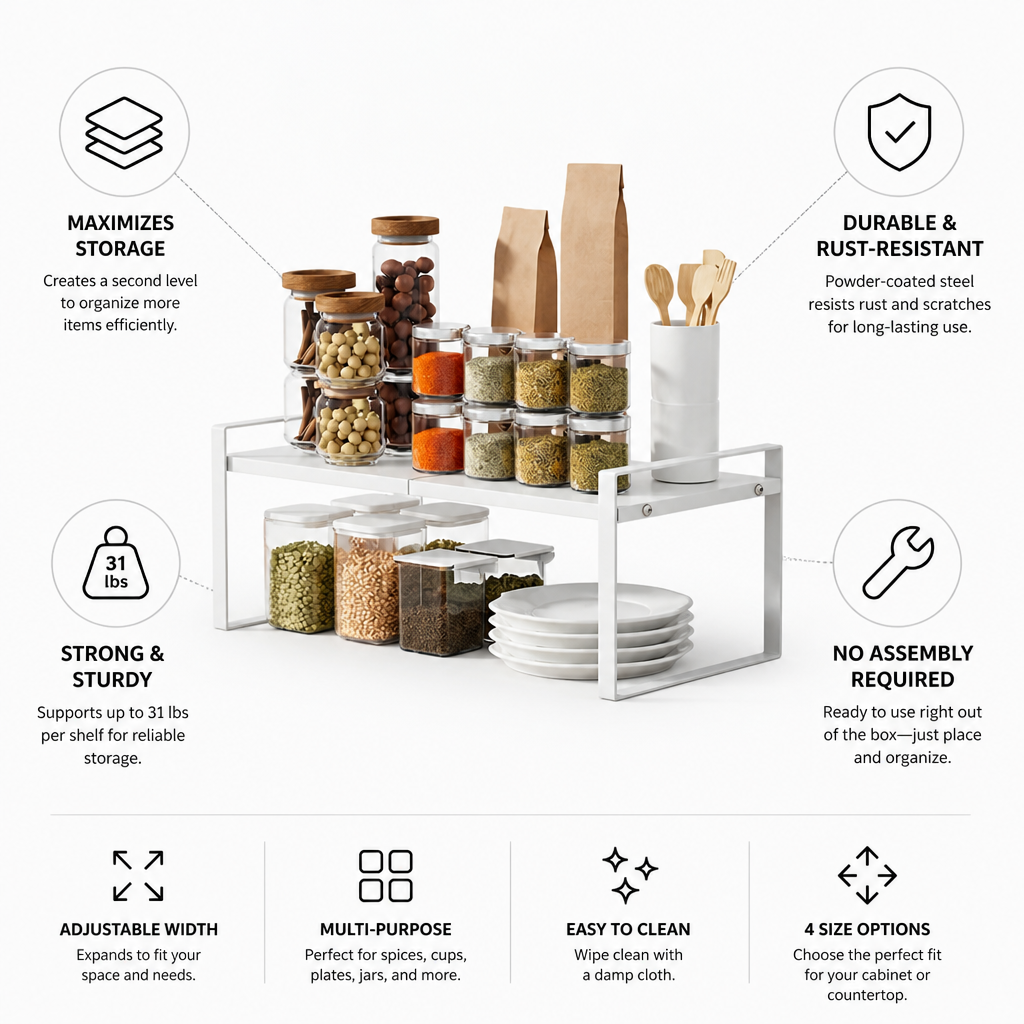 Kitchen Organizer Two-Tier Adjustable Powder-Coated Steel