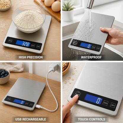 Kitchen Scale Waterproof Stainless Steel USB Rechargeable