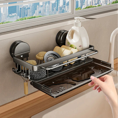Kitchen Sink Shelf Suction Mount Open Grid Removable Tray
