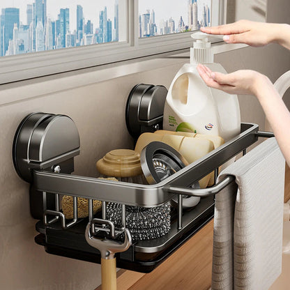 Kitchen Sink Shelf Suction Mount Open Grid Removable Tray