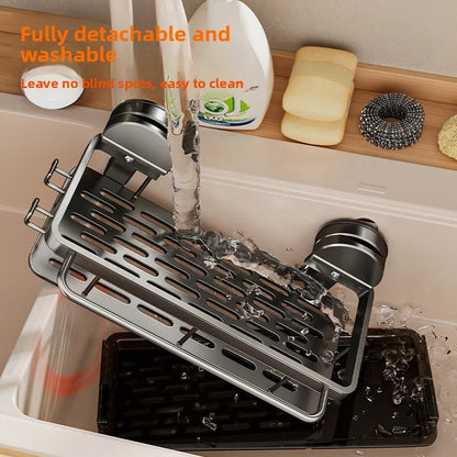 Kitchen Sink Shelf Suction Mount Open Grid Removable Tray