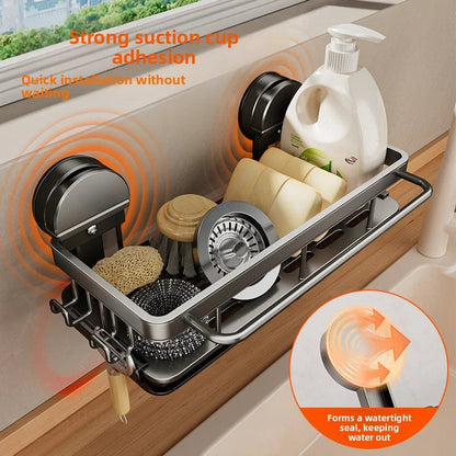 Kitchen Sink Shelf Suction Mount Open Grid Removable Tray