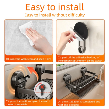 Kitchen Sink Shelf Suction Mount Open Grid Removable Tray