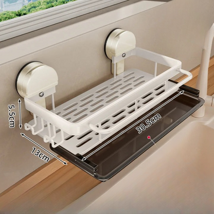 Kitchen Sink Shelf Suction Mount Open Grid Removable Tray