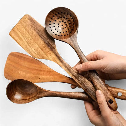 Kitchen Utensil Set 11-Piece Hardwood Safe For Non-Stick