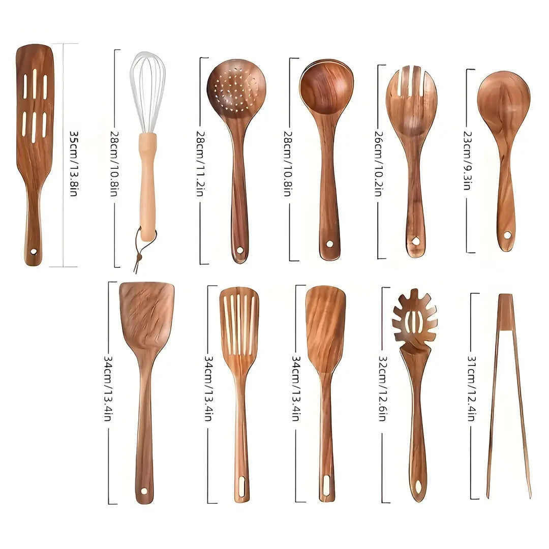 Kitchen Utensil Set 11-Piece Hardwood Safe For Non-Stick