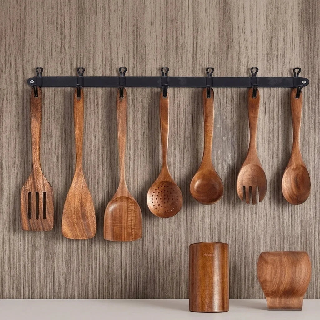 Kitchen Utensil Set Solid Teak Heat-Resistant 9-Piece