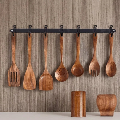 Kitchen Utensil Set Solid Teak Heat-Resistant 9-Piece