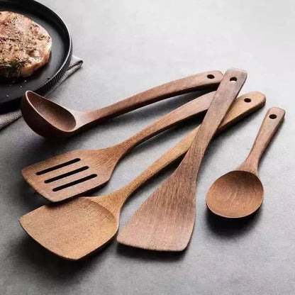 Kitchen Utensil Set Solid Teak Heat-Resistant 9-Piece