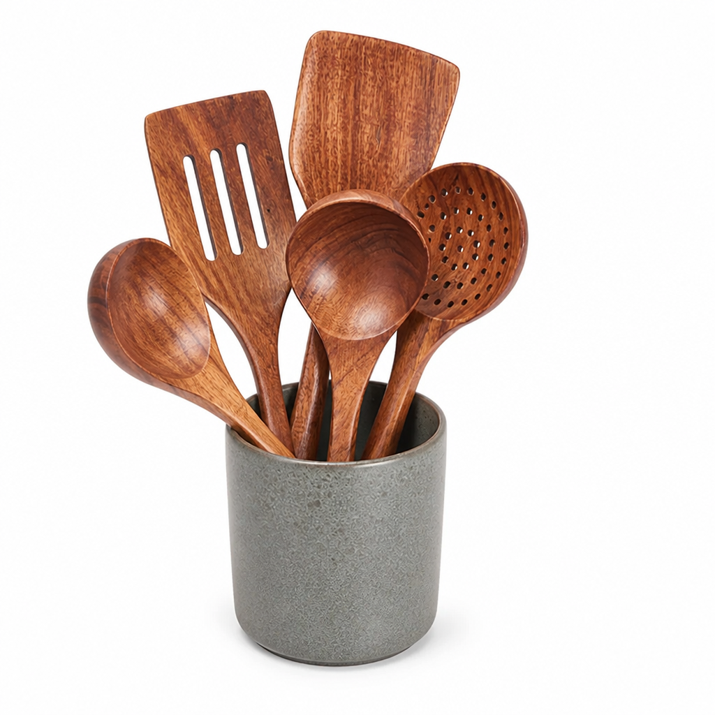 Kitchen Utensil Set Walnut Wood 5-Piece Gentle On Cookware