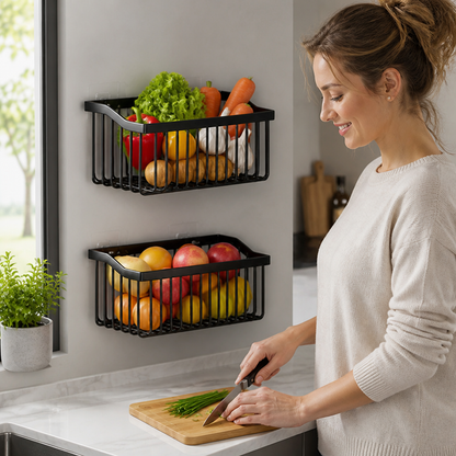 Kitchen Wall Basket Self-Adhesive Metal Ventilated
