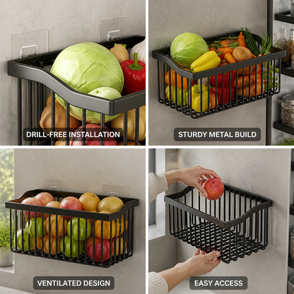 Kitchen Wall Basket Self-Adhesive Metal Ventilated