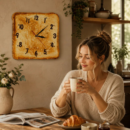 Kitchen Wall Clock Toast Shaped Silent Quartz