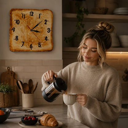 Kitchen Wall Clock Toast Shaped Silent Quartz