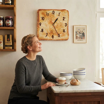 Kitchen Wall Clock Toast Shaped Silent Quartz