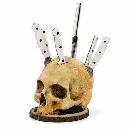 Knife Holder Skull Design Hand-Painted Holds Seven Knives