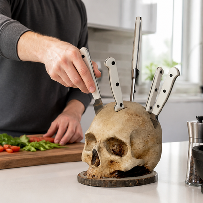 Knife Holder Skull Design Hand-Painted Holds Seven Knives