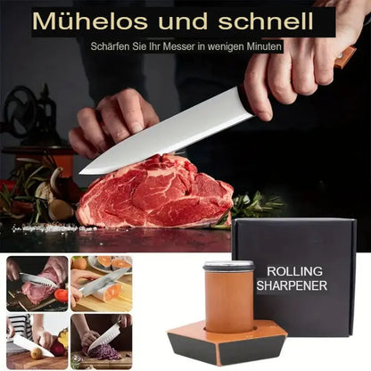 Knife Sharpener Manual Rolling Magnetic Angle Guide Wood Base