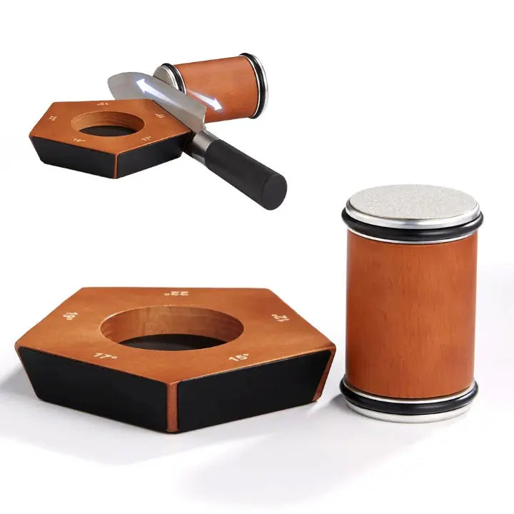 Knife Sharpener Manual Rolling Magnetic Angle Guide Wood Base