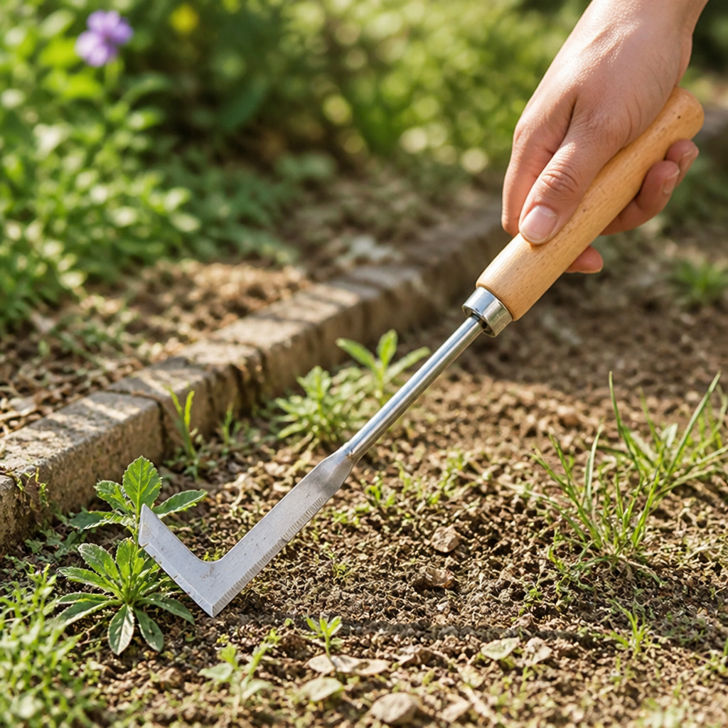 L-Shaped Stainless Steel Weeding Hoe with Wooden Handle