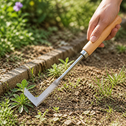 L-Shaped Stainless Steel Weeding Hoe with Wooden Handle