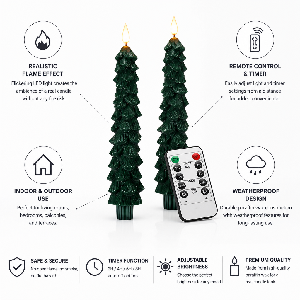 LED Candle Realistic Flicker Remote & Timer Weatherproof