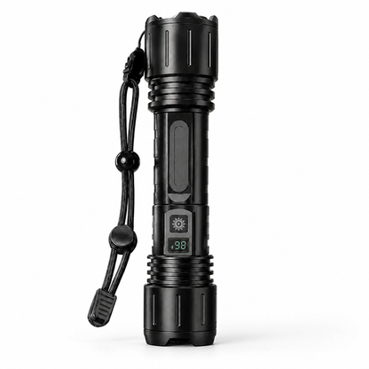 LED Flashlight Integrated Digital Display Aluminum Body Wrist Strap