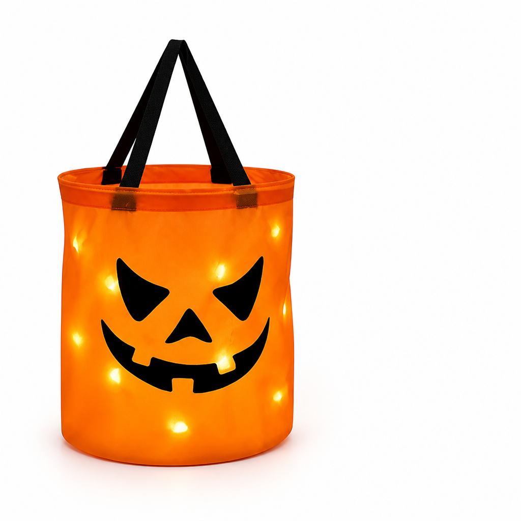 LED Glow & Collapsible Fabric Candy Bucket (Jack-O'-Lantern)