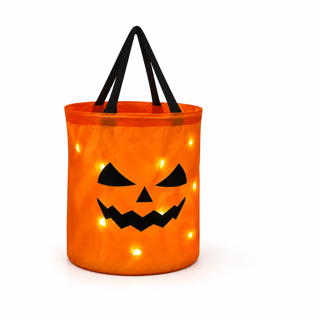 LED Glow & Collapsible Fabric Candy Bucket (Jack-O'-Lantern)