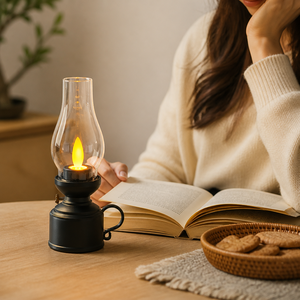 LED Lantern Realistic Flame Battery Operated Indoor & Outdoor