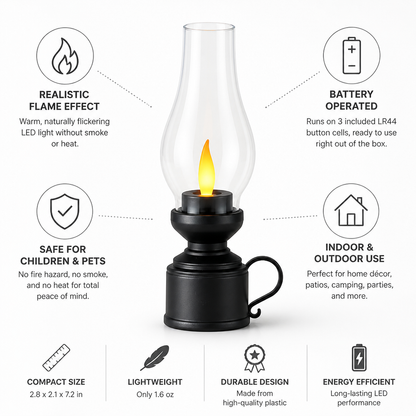 LED Lantern Realistic Flame Battery Operated Indoor & Outdoor
