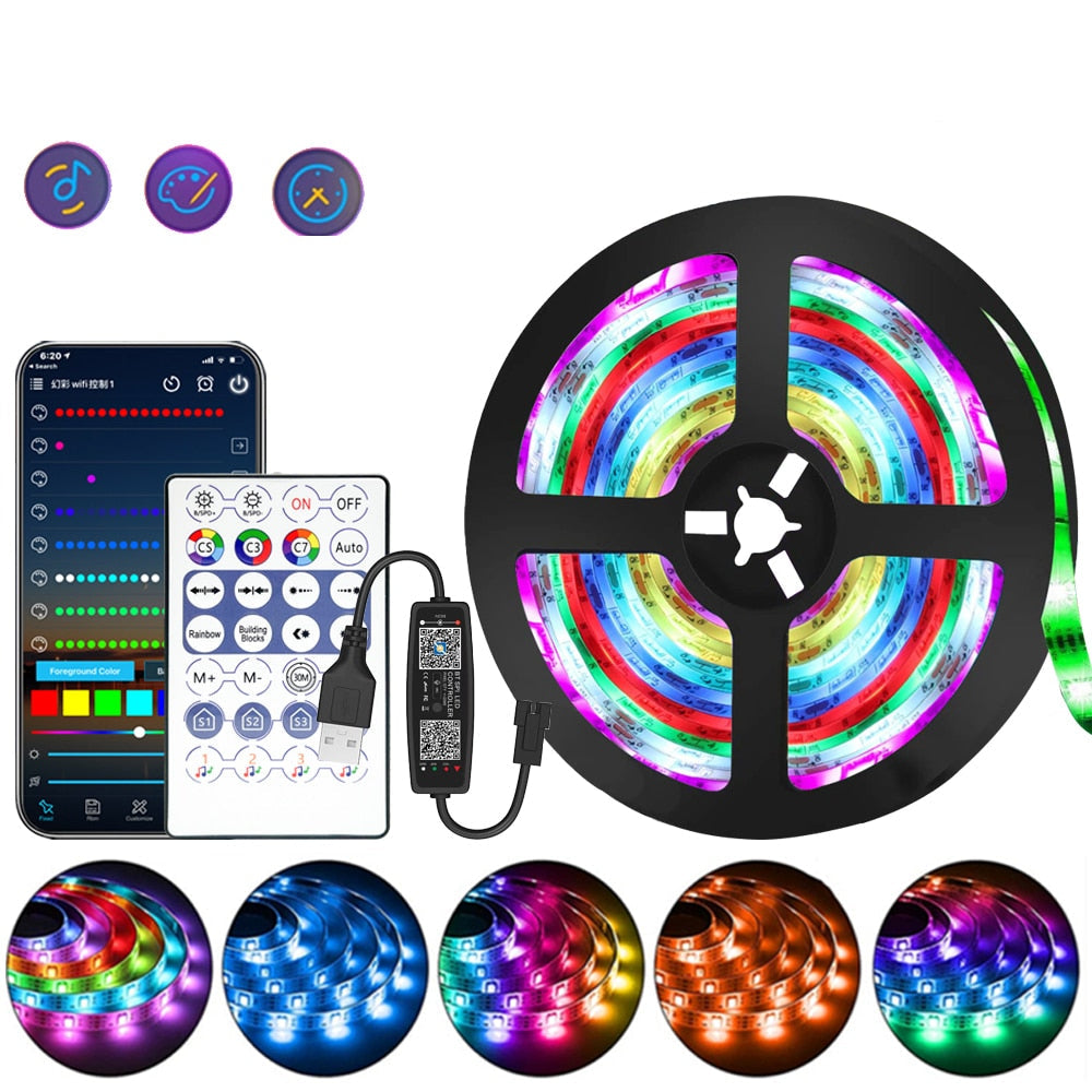 LED Light Strip Music-Reactive RGB Bluetooth App & Remote