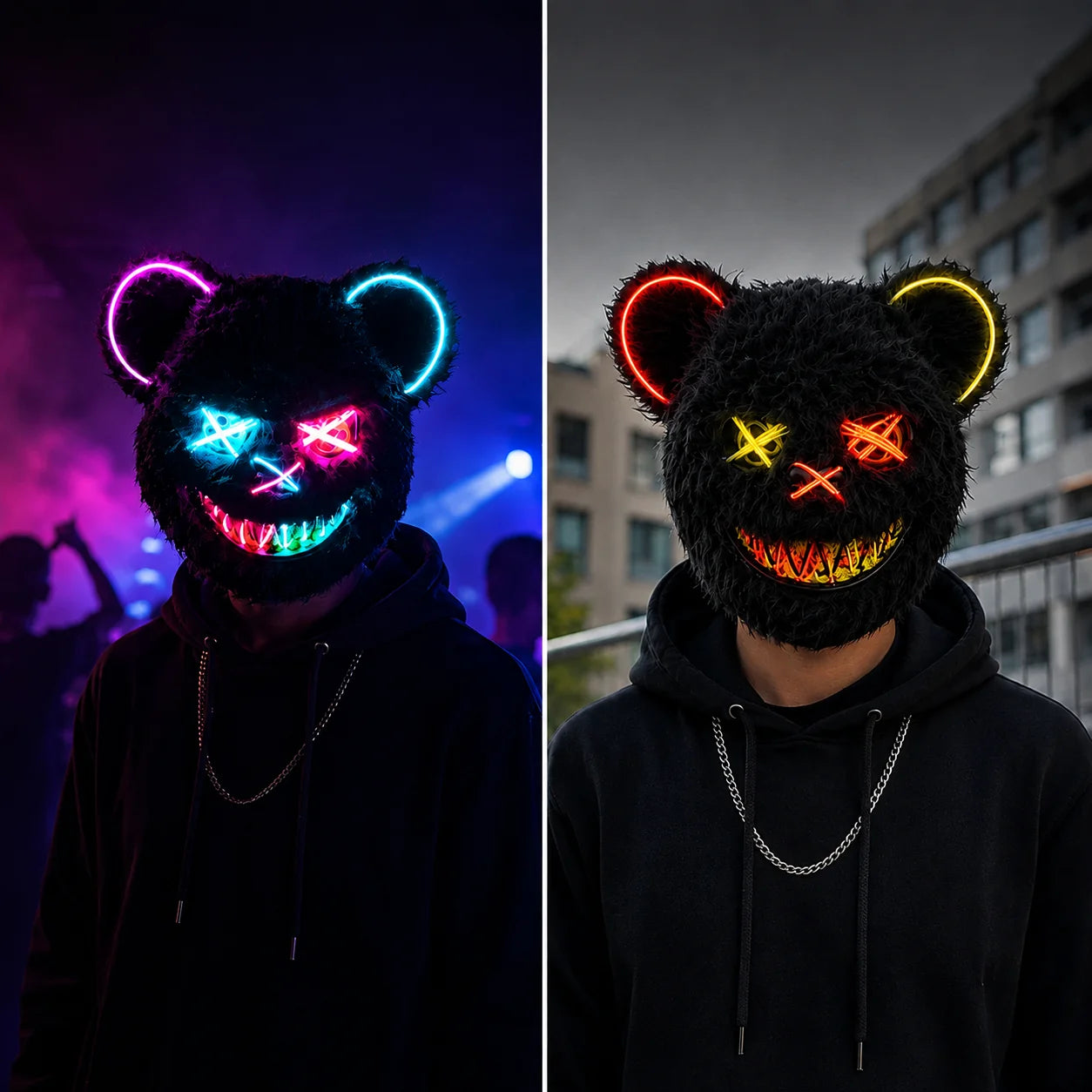 LED Mask Fiber-Optic Neon Multiple Modes Battery-Powered