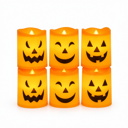 LED Pumpkin Candles Flameless Battery Operated Set of 6