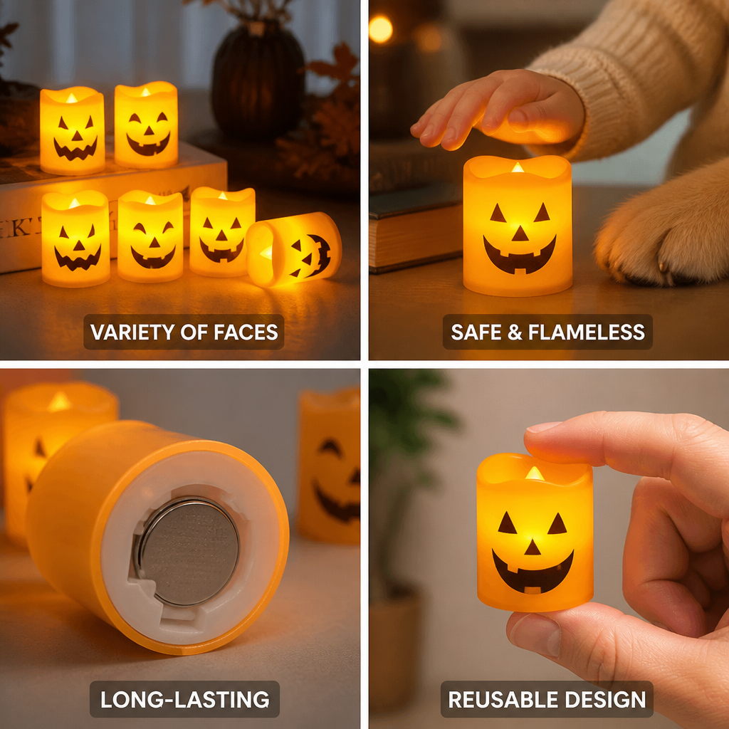 LED Pumpkin Candles Flameless Battery Operated Set of 6