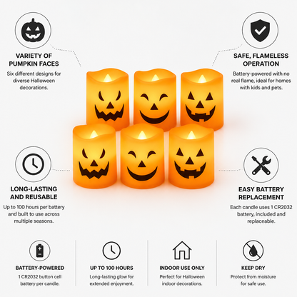 LED Pumpkin Candles Flameless Battery Operated Set of 6