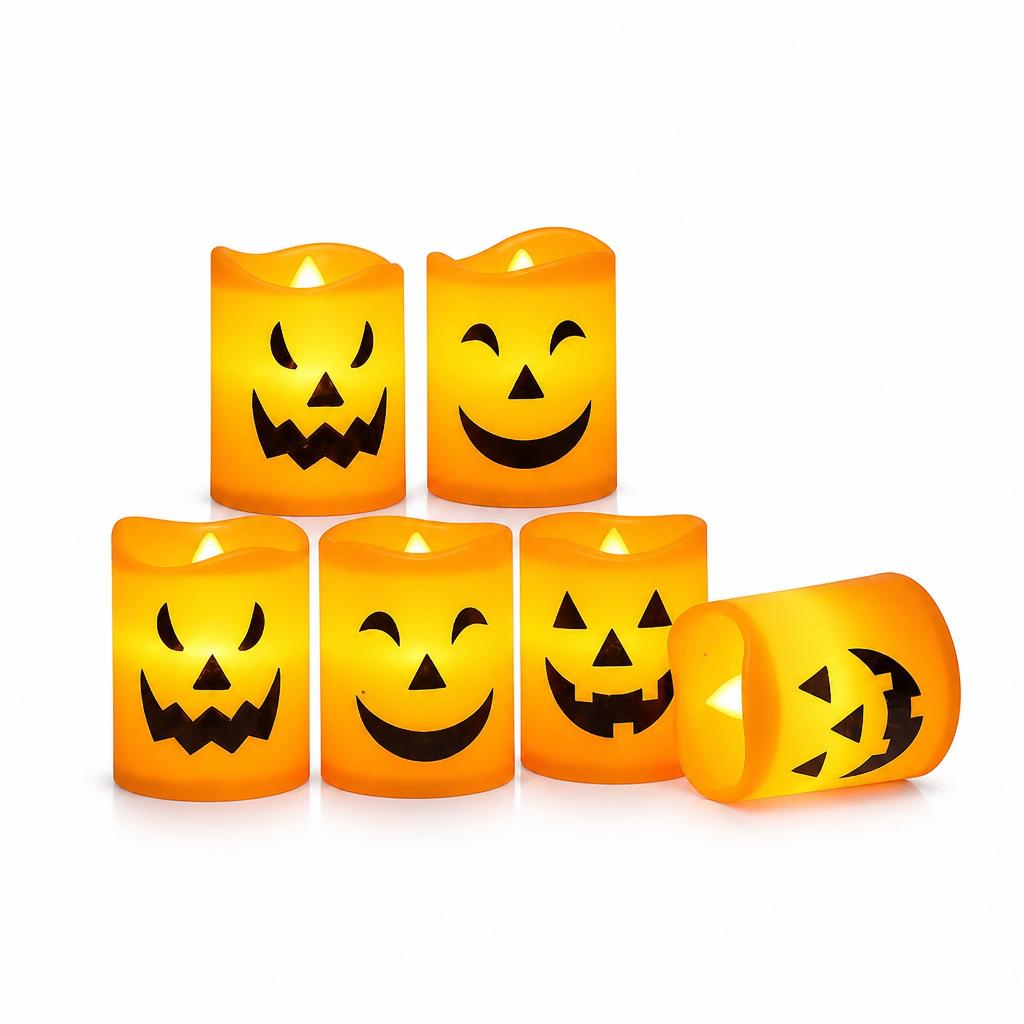 LED Pumpkin Candles Flameless Battery Operated Set of 6
