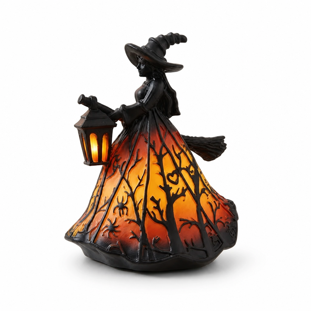 Lantern Witch Silhouette Amber LED USB Powered