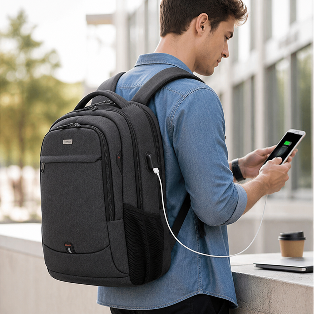 Laptop Backpack Hidden Anti-Theft Pocket USB Charging Padded Compartment