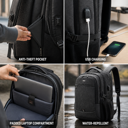 Laptop Backpack Hidden Anti-Theft Pocket USB Charging Padded Compartment