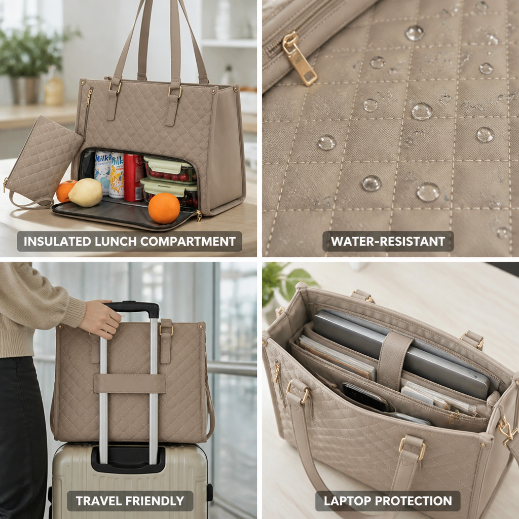 Laptop Tote Bag Quilted Insulated & Water-Resistant